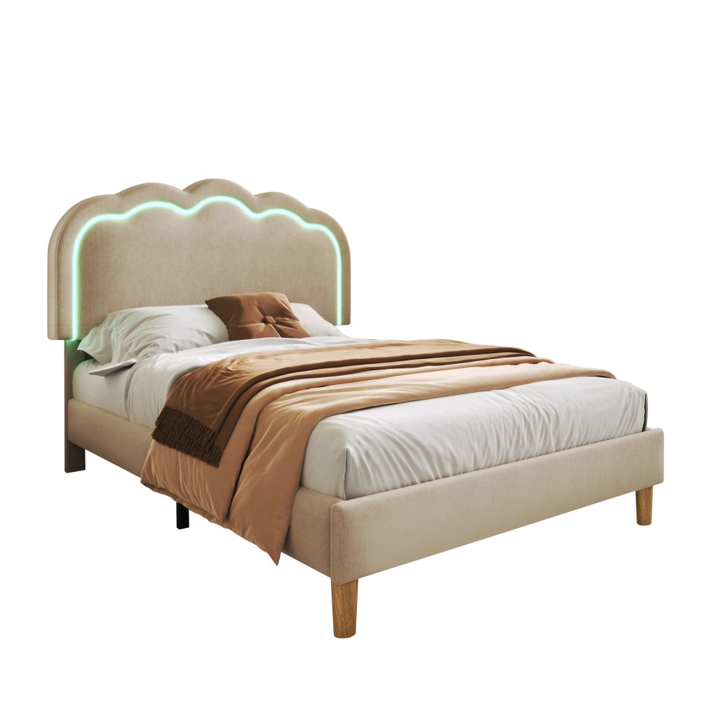 letto imbottito lino beige 90 x 190 cm