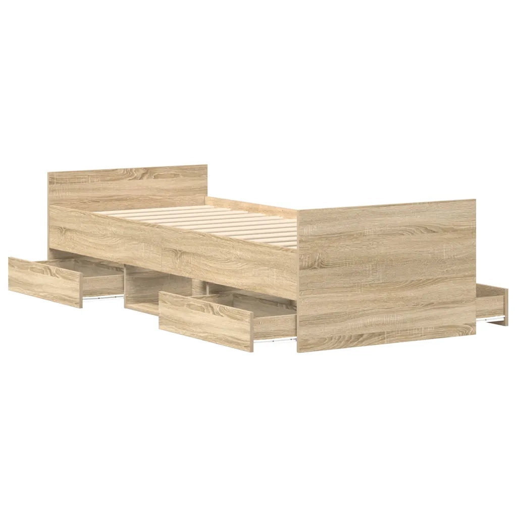 Letto singolo | Letto per adulti | Giroletto con Testiera e Pediera Rovere Sonoma 100x200 cm
