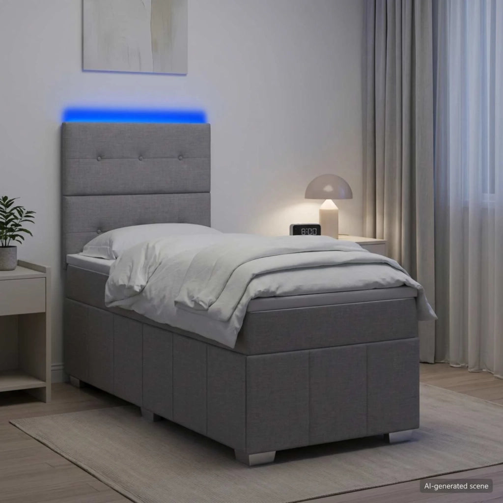 Letto Box Spring LED con Materasso Grigio Chiaro 80 x 200 cm 3455472