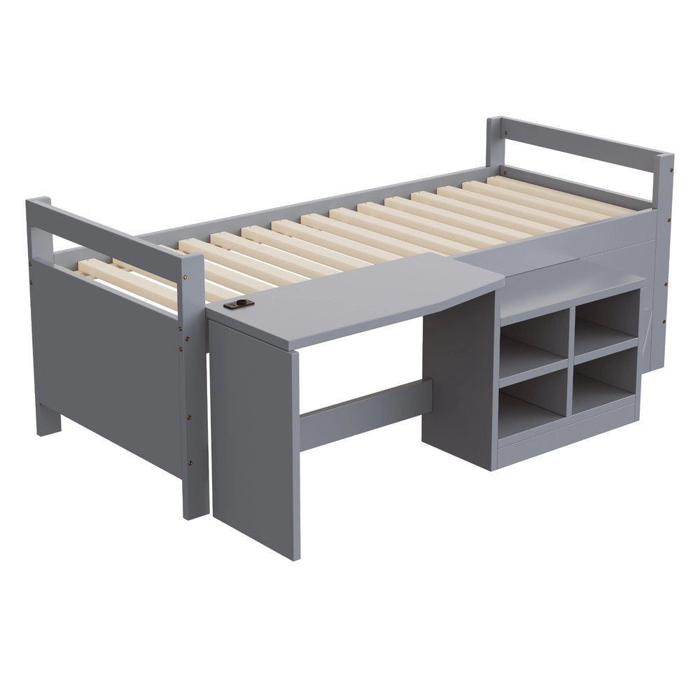 Letto Singolo con Scrivania e Cassetti ¨C Xylo ¨C Legno Grigio 90x200