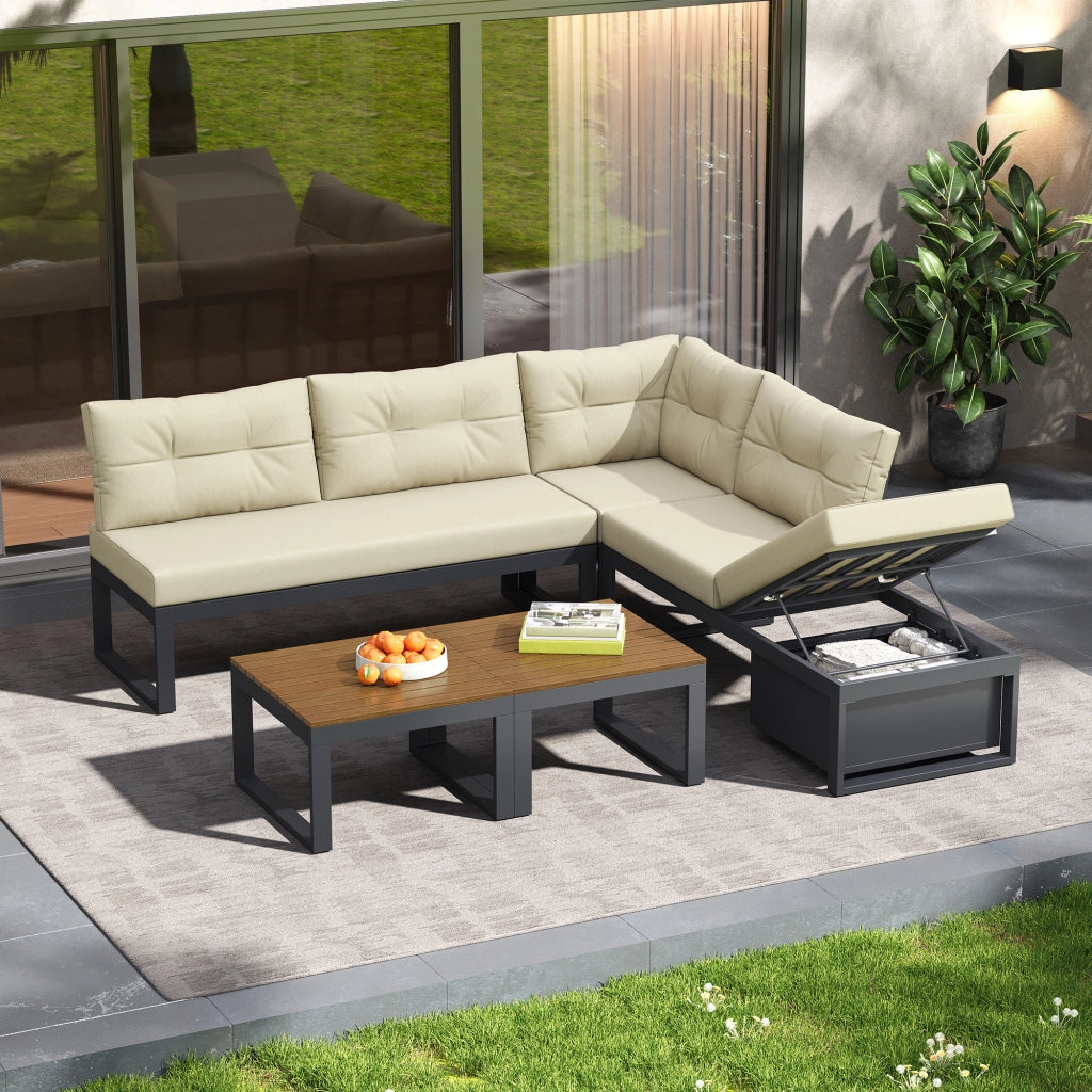 Set Divano da Giardino Reclinabile con Cuscini ¨C Xylo ¨C Polyrattan, Beige