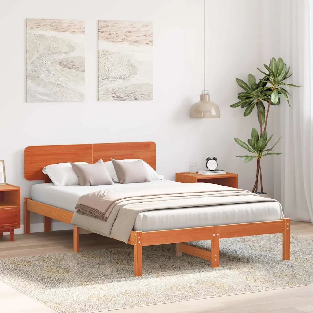 Letto matrimoniale | Letto per adulti | Struttura del letto Marrone cerato 135 x 190 cm Pino massello