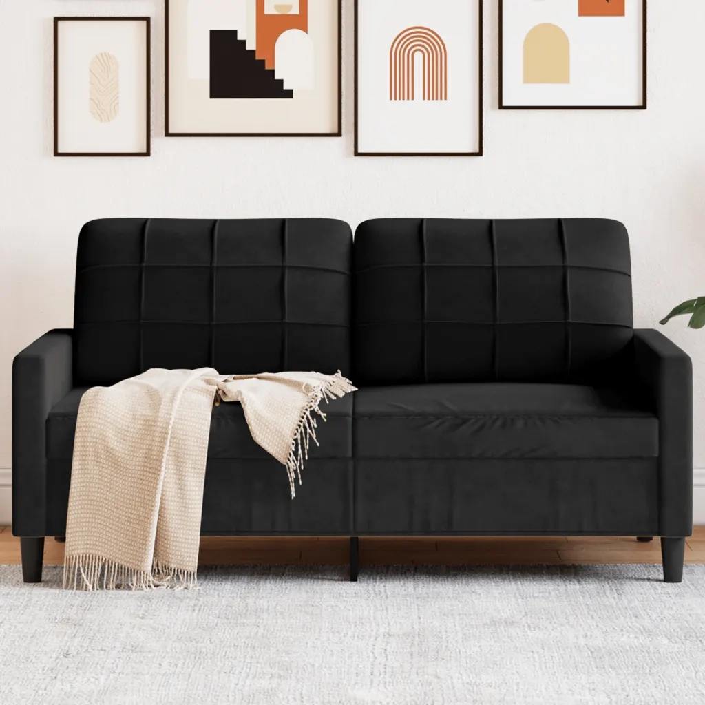Divano a 2 Posti-Sofa 2 Posti Nero 140 cm in Velluto 490176