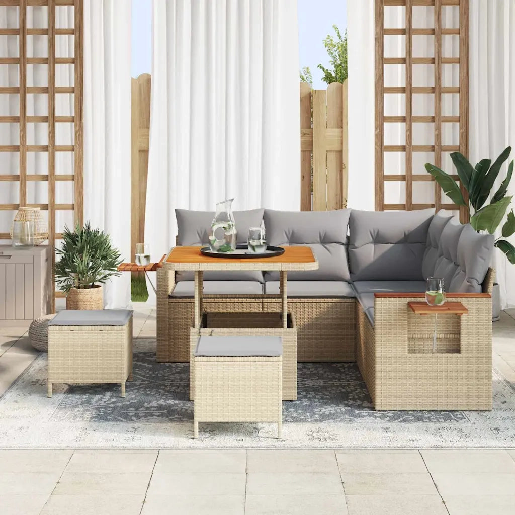 Set Divano da Giardino 9 pcs Beige e Grigio Chiaro polyrattan