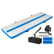 Tappetino ginnastica artistica portatile con pompa ad aria e borsa per il trasporto, Tappeto gonfiabile per ginnastica in PVC Blu
