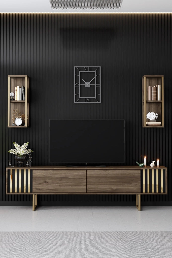 Porta TV in legno "Gold Line" - 180 x 30 x 48 cm - NoceNero