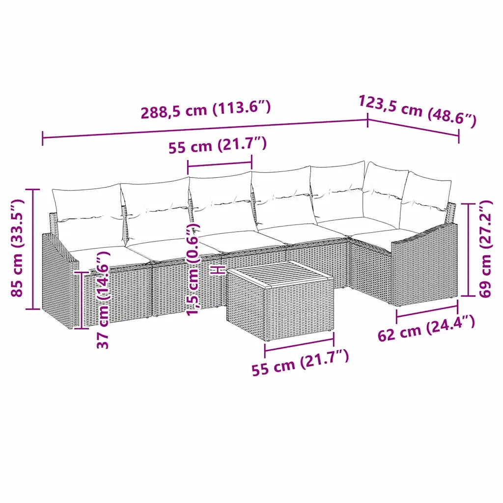 Set Divano da Giardino con cuscino 7 pcs Grigio polyrattan 3347839