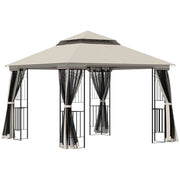 Gazebo da giardino con doppio tetto e 4 pareti laterali ¨C zephmum ¨C metallo e poliestere beige 299x299x274 cm