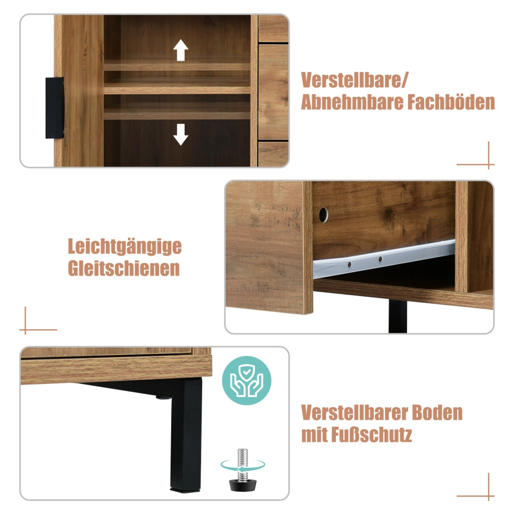 OKWISH Credenza 2 Ante e 3 Cassetti, Ripiano Regolabile, per Camera da Letto e Soggiorno, Legno e Metallo, 120 x 40 x 76 cm