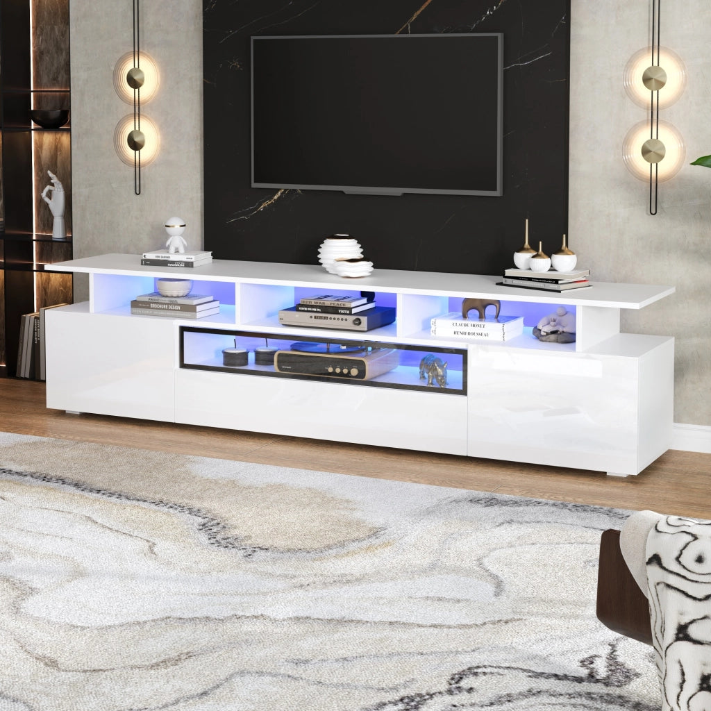 MOBILE TV 180x38x45 cm Bianco lucido con LED 2 ante 1 cassetto per TV fino a 75"