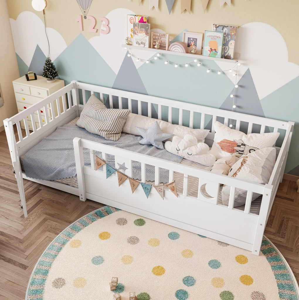 Letto per bambini 90x190 cm con barriera di sicurezza e decori stella e luna