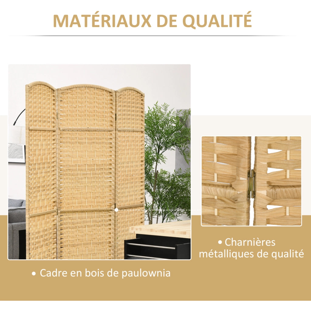 Paravento 3 Pannelli Legno Naturale ¨C Xylo ¨C Divisorio Pieghevole 135x180 cm