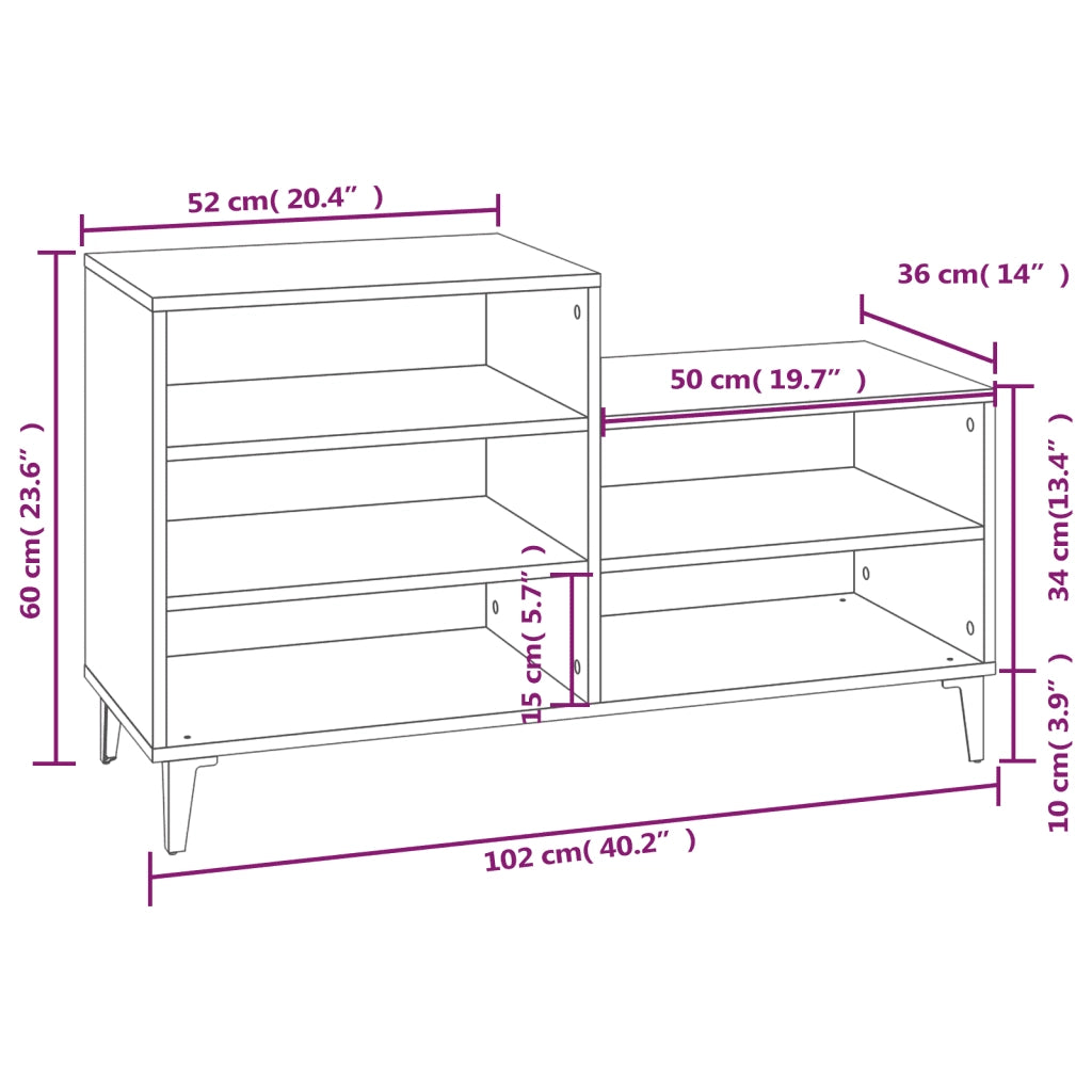 Scarpiera | Mobile per scarpe Grigio Sonoma 102x36x60 cm in Legno Multistrato