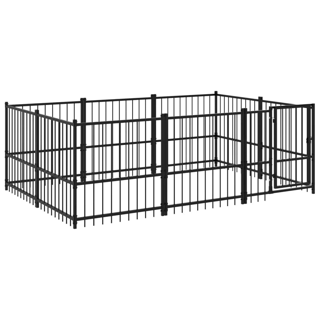 Cuccia gabbia per animali da esterno pac per cani in acciaio 5,63 m² nero 02_0041859