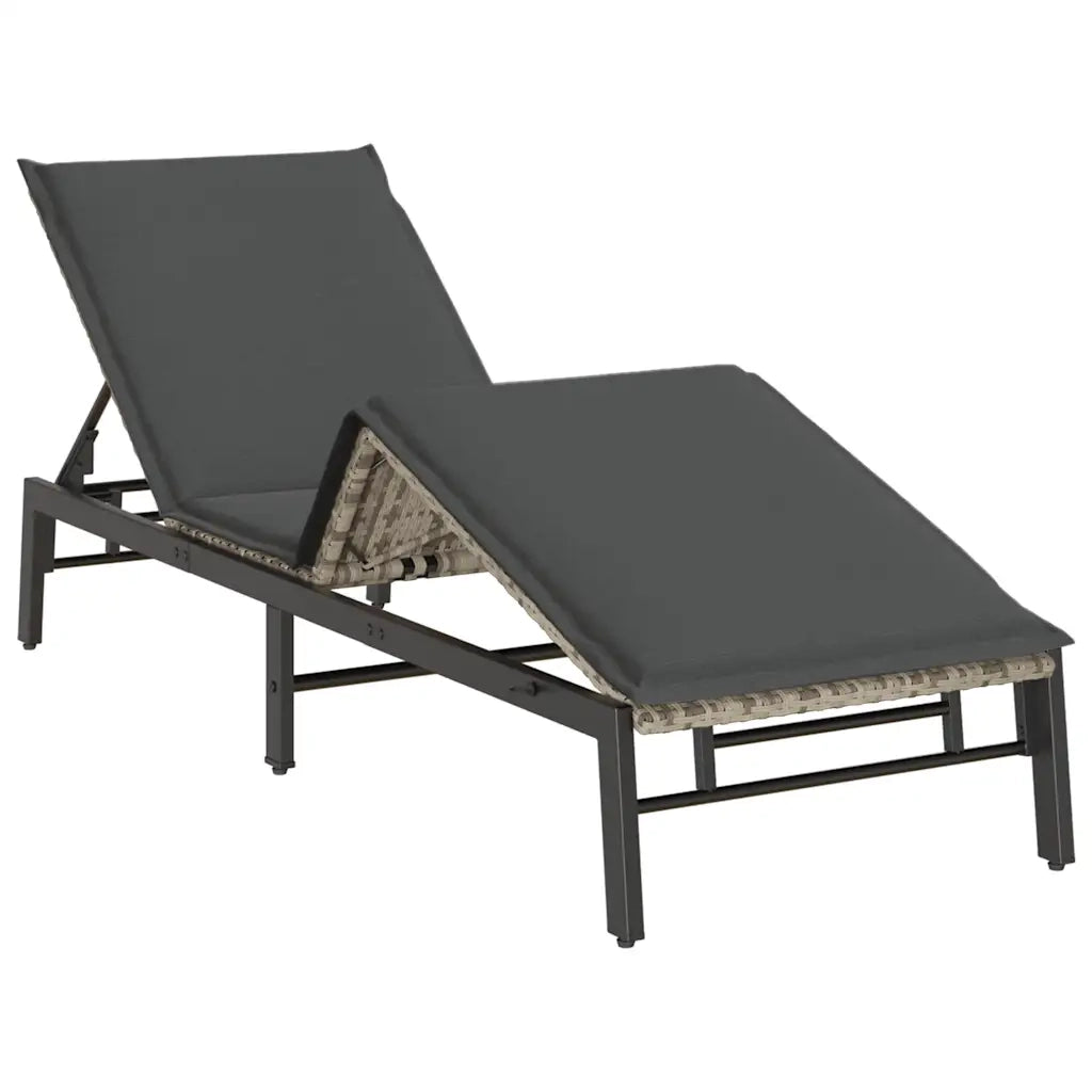 Lettino Prendisole | Sdraio da giardino | Lettino da sole con Cuscino Grigio Chiaro in Polyrattan