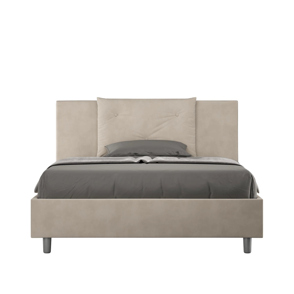 BS COM Letto una piazza e mezza con rete imbottito 130x190 microfibra sabbia
