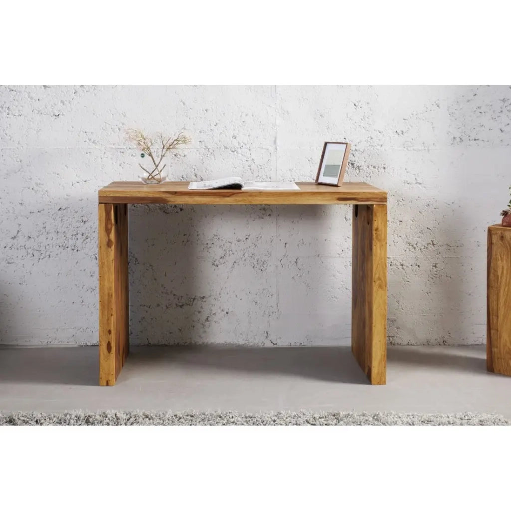 Scrivania retta ORBO 100 cm in legno massiccio di Sheesham verniciato - Design semplice marrone naturale