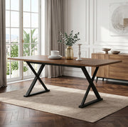 Tavolo da pranzo moderno 180 x 90 cm in MDF colore noce con gambe in metallo nero