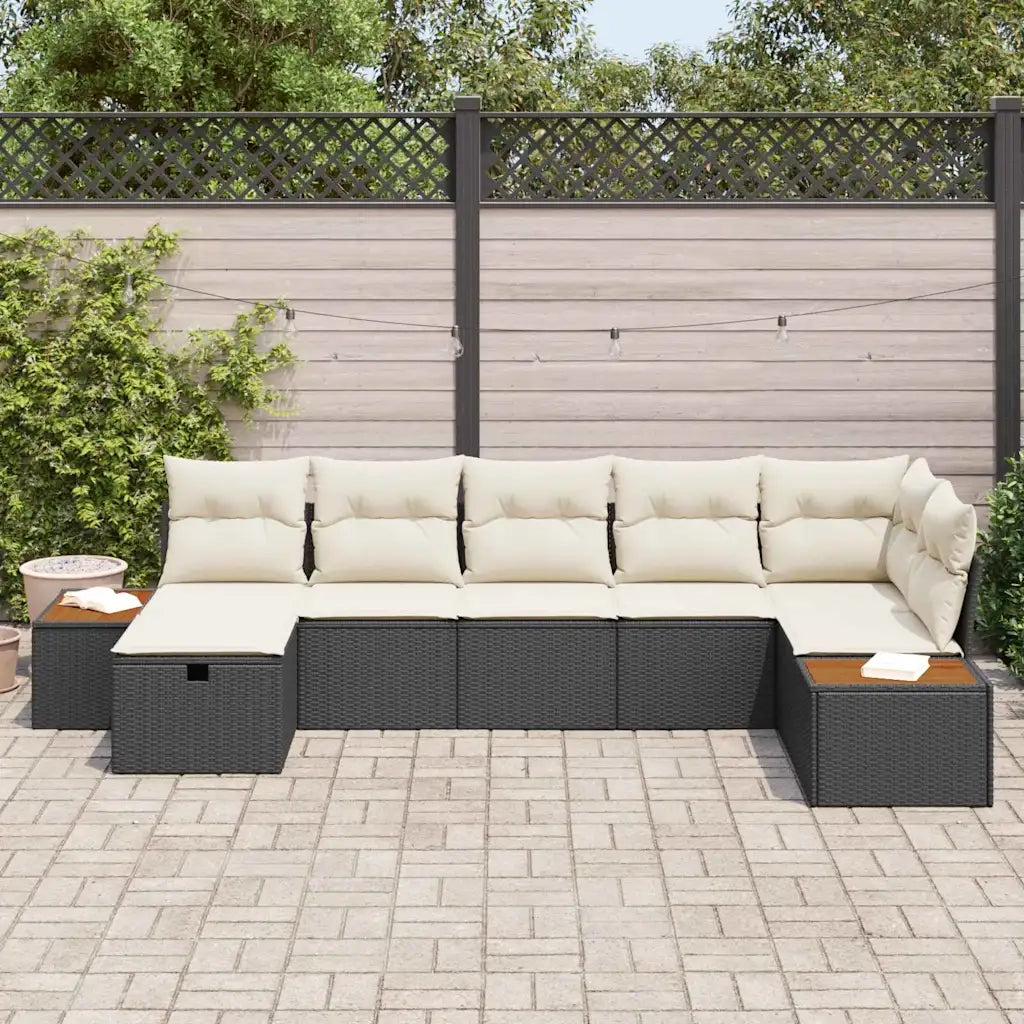 Set Divano da Giardino con cuscino 8 pcs Nero polyrattan