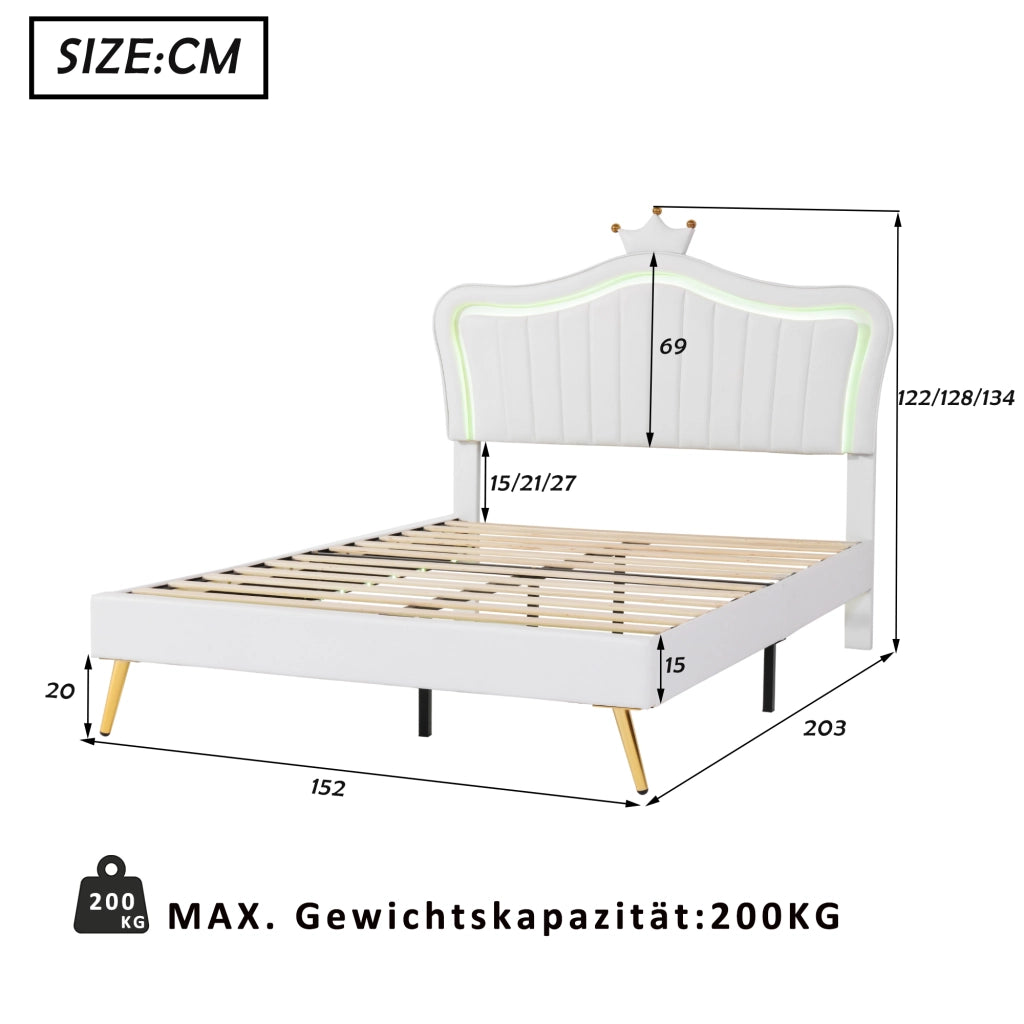 LETTO imbottito bambini 140x200 cm bianco con LED
