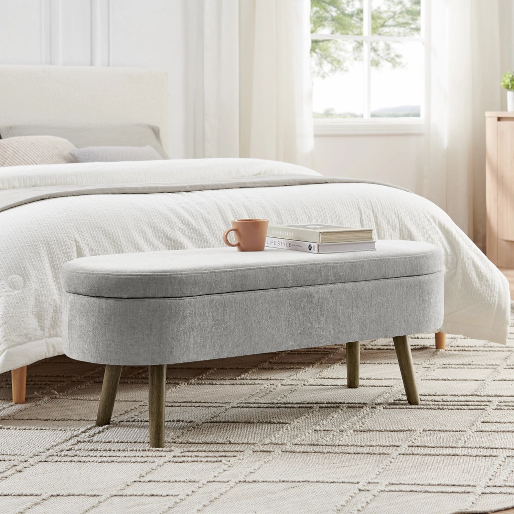 PANCA CONTENITORE 110x40x42 cm Chenille Grigio con coperchio ammortizzato