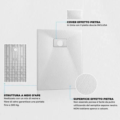 Piatto doccia 80x80 cm bianco effetto pietra in resina riducibile Agorà