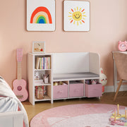 Scaffale per Cameretta Høylandet con Panca Scomparti e Scatole 76 x 112 x 40 cm - Bianco / Rosa [en.casa]