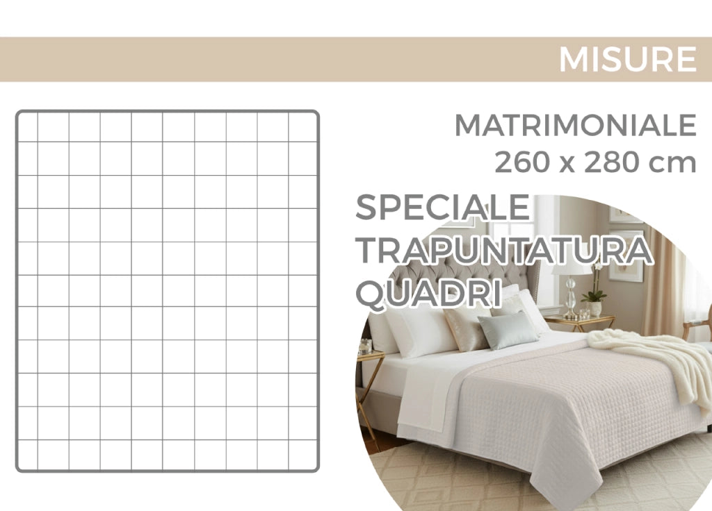 Quilt Trapuntino Piumino Estivo 100gr/mq Raso Cotone Tinta Unita Matrimoniale - Matrimoniale - Avorio