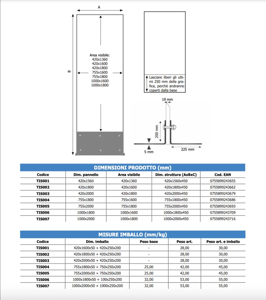 Totem Comunicazione con base a T 420 mm LINEA PLUS - 42 x 156