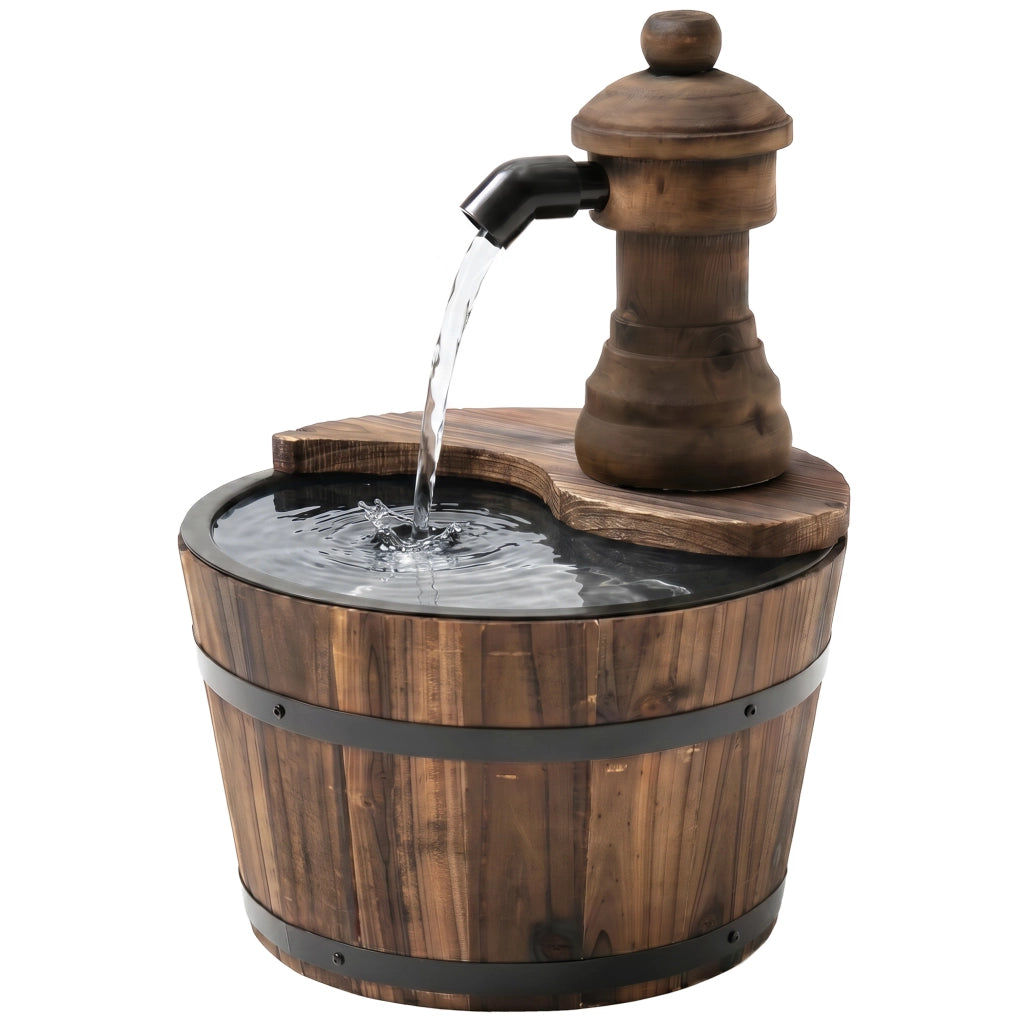 Fontana da Giardino in Legno a Cascata con Pompa Elettrica ¨C Minimal ¨C 27x27x37 cm Naturale