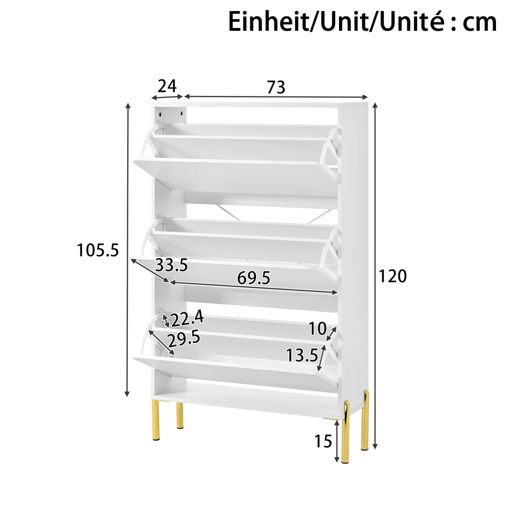 Mobile scarpiera con 3 Ante e ripiani interni; per Ingresso in MDF; 73 × 24 × 120 cm; Bianco