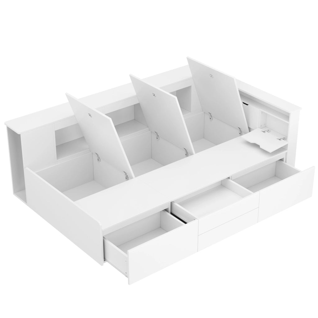 OKWISH Letto Bambino 90×200 cm, Letto Singolo con 4 Cassetti, Libreria e Armadietti Contenitore, senza Materasso, in MDF, Bianco