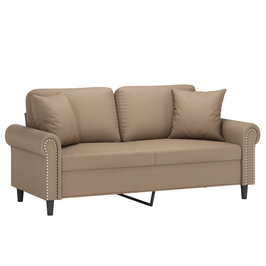 Divano a 2 Posti con Cuscini Cappuccino 140 cm in Similpelle