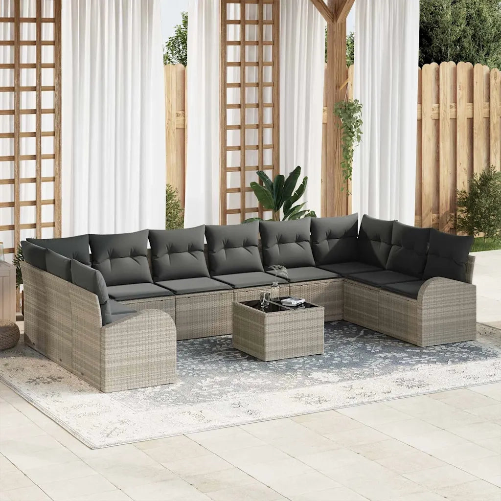 Set Divano da Giardino 11 pcs Grigio chiaro polyrattan