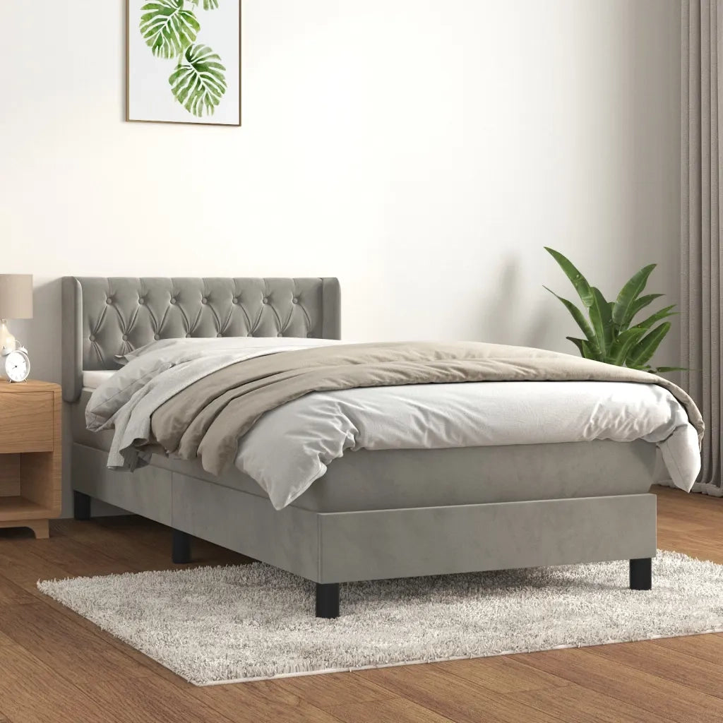 Letto singolo | Letto per adulti | Giroletto a Molle con Materasso Grigio Chiaro 90x190 cm Velluto