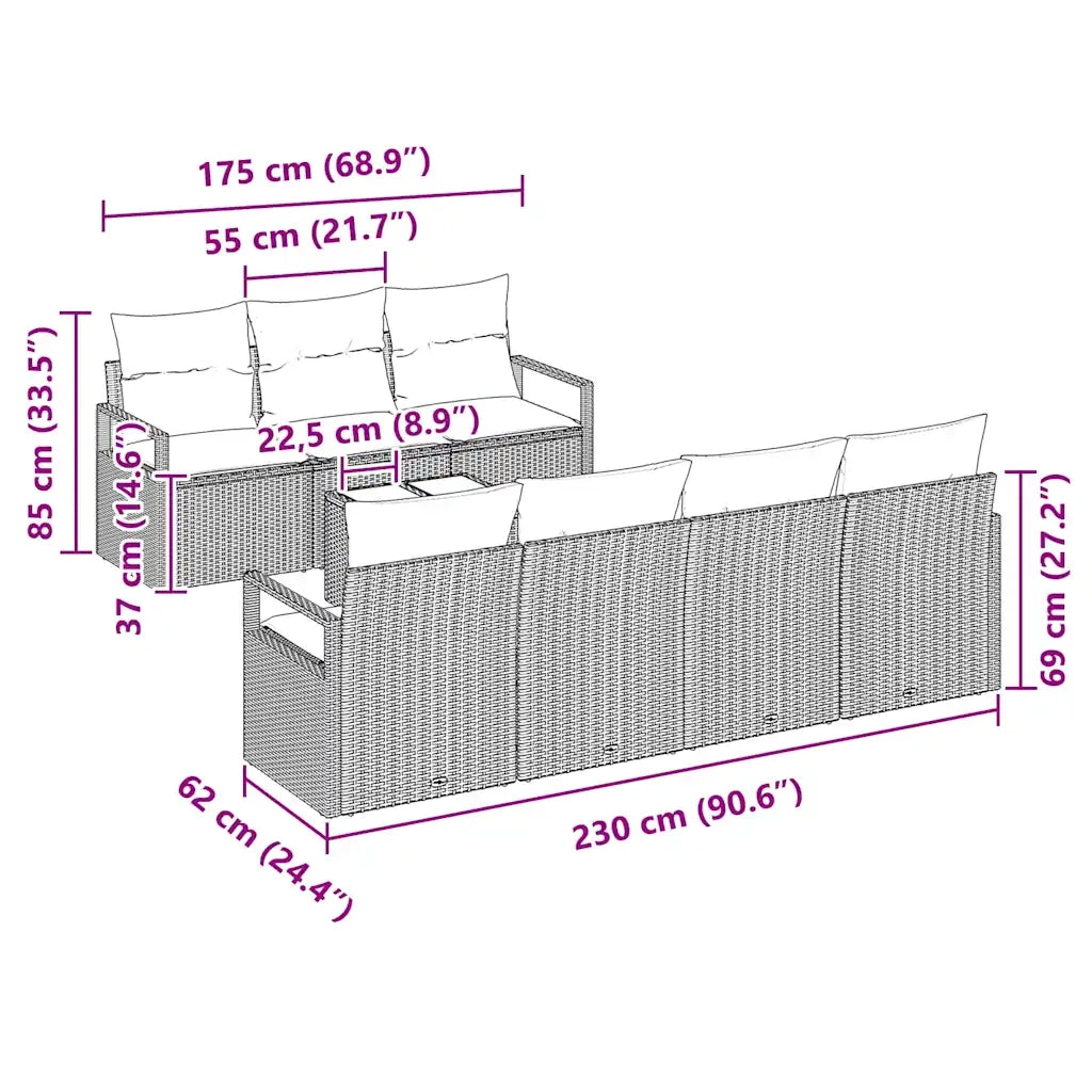 Set di divani con cuscino 8 pcs Grigio chiaro polyrattan 3346292