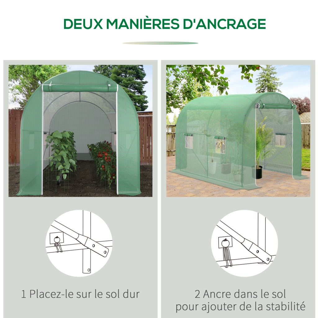 Serra Tunnel da Giardino ¨C Xylo ¨C 6m2 3x2x2,10m Verde con Porta e 4 Finestre