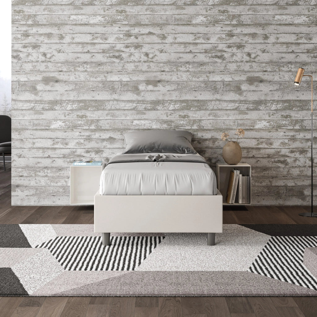 BS COM Letto singolo con rete imbottito 80x190 similpelle bianco