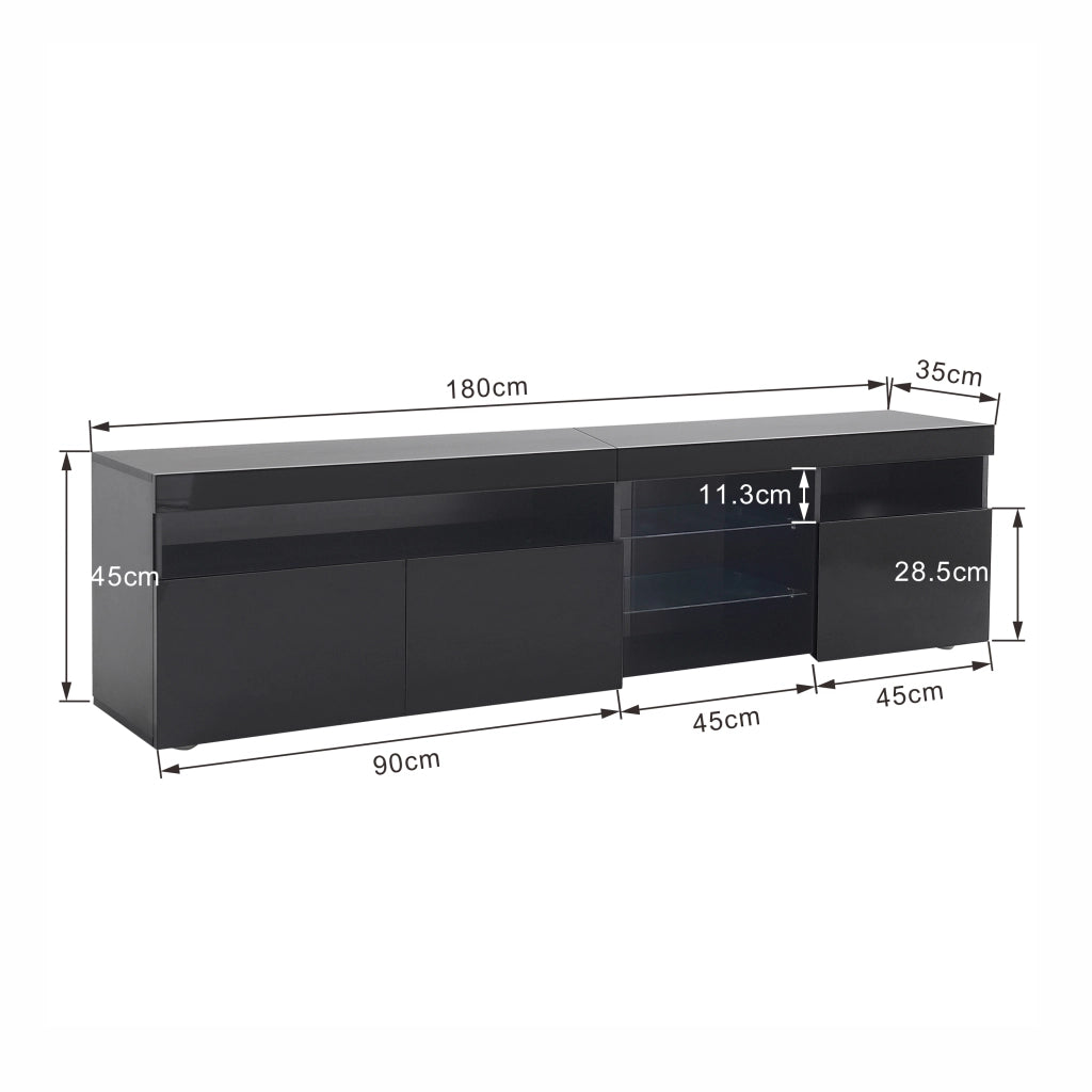 Mobile TV con 3 Ante e LED a Colore Variabile; in MDF e Vetro; Nero; 180 × 35 × 48 cm
