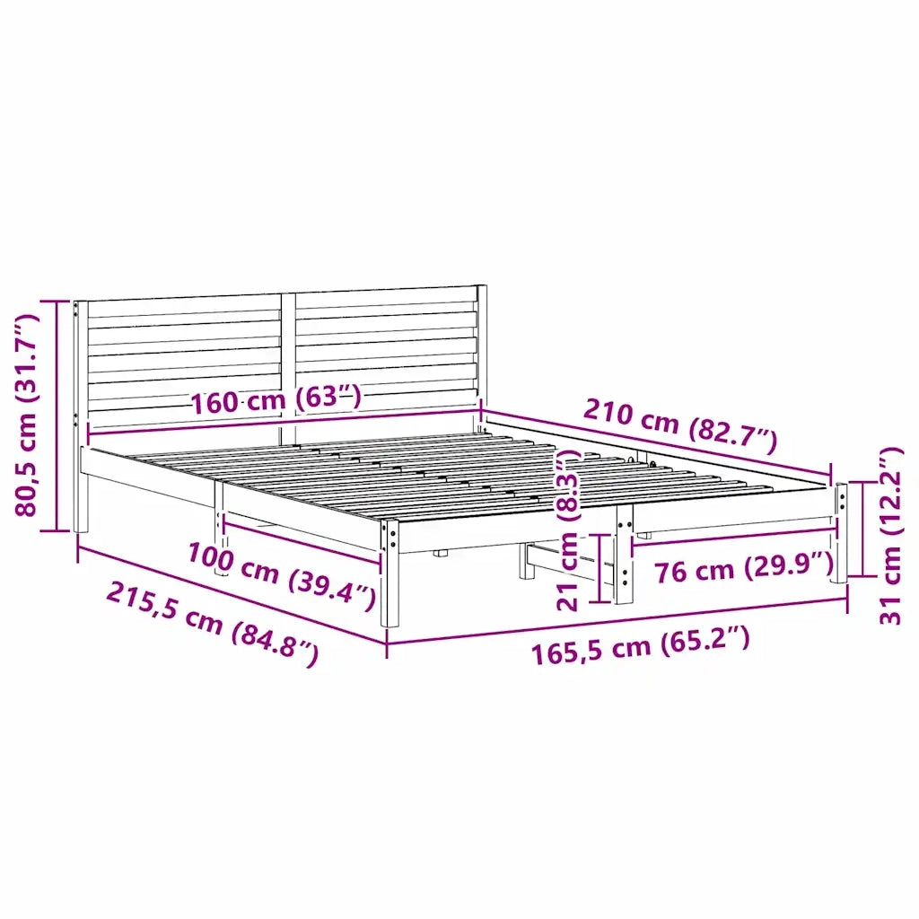 Struttura del letto-Giroletto-Rete del Letto Bianco 160 x 210 cm Pino massello 942338