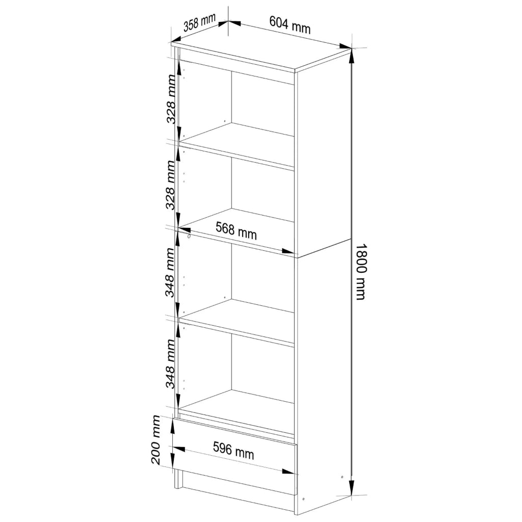 Libreria AKORD R60 Sonoma Quercia, Bianco 60 cm 1 cassetto 60x35x180 cm