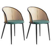 Set di 2 sedie da pranzo d'accento con struttura in metallo nero e tessuto verde Seduta a treccia viennese Schienale con seduta retrò