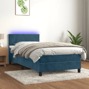 Letto a Molle con Materasso e LED Blu Scuro 100x200 cm
