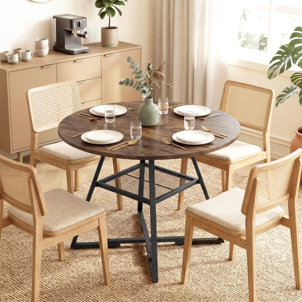 Tavolo da pranzo rotondo allungabile per 4 persone ¨C zephmum ¨C 100 cm effetto legno rustico marrone