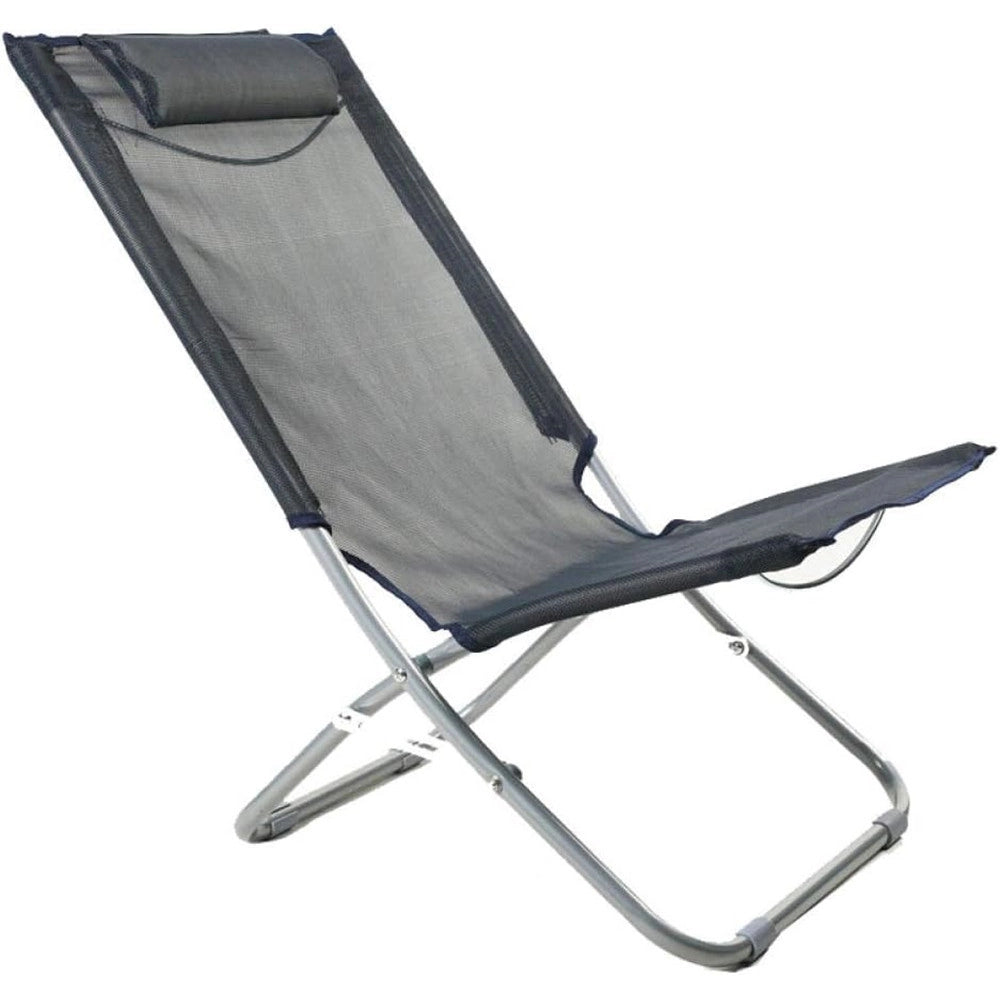 Trade Shop - Spiaggina Con Cuscino Testiera Grigio Textilene 57x47x95cm Pieghevole Portatile 281033 -