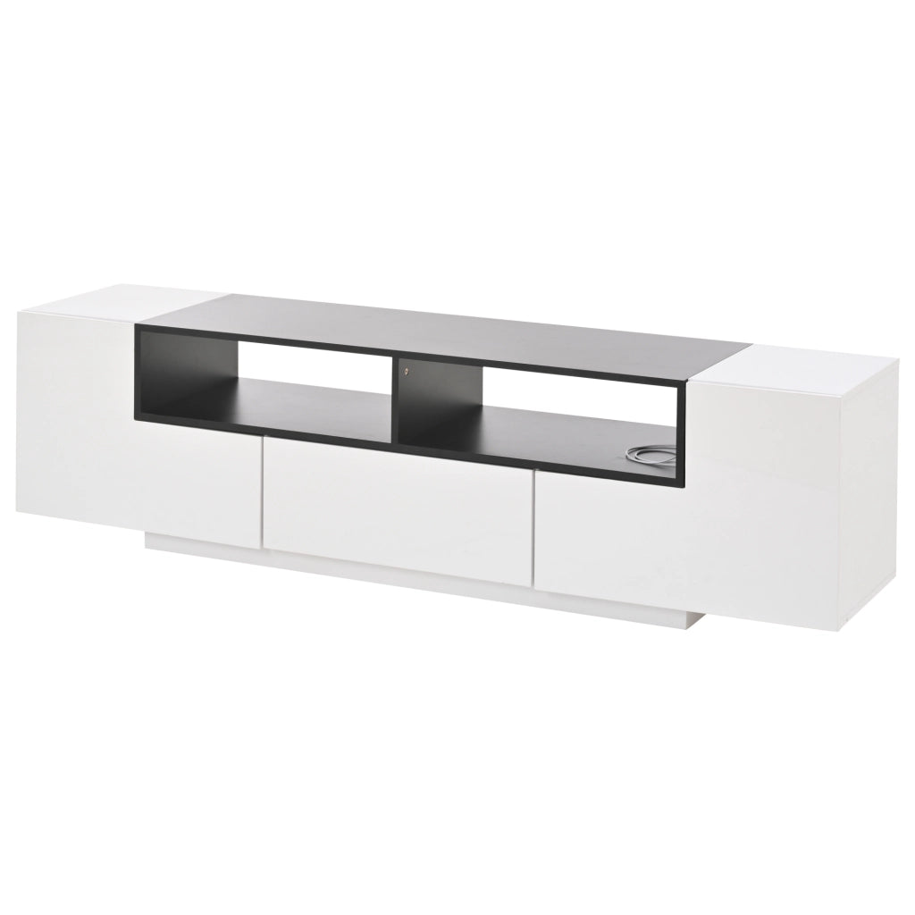 Mobile TV con LED e Cassetti ¨C MINIMAL ¨C Bianco Lucido/Nero, 180x40x48 cm