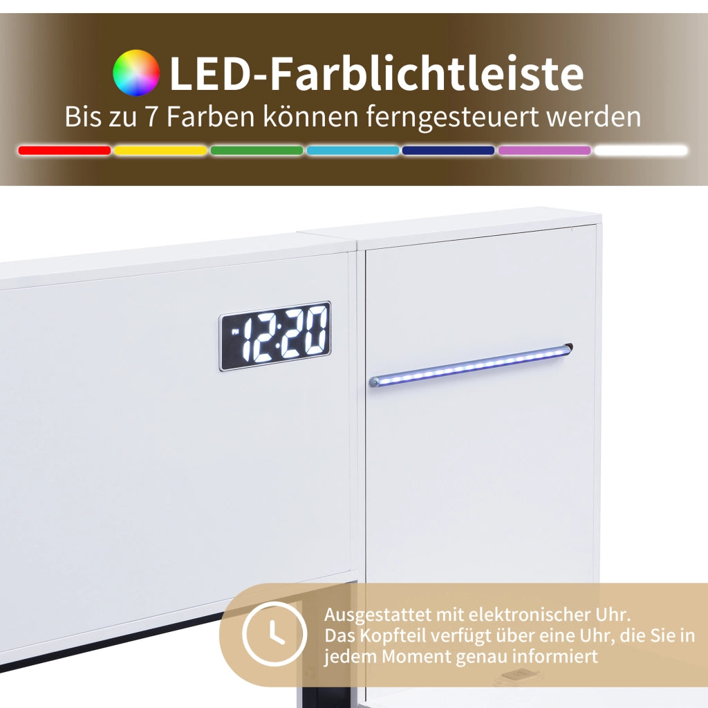 Letto adulto 180 × 200 cm; letto matrimoniale con USB-A; USB-C; orologio; altoparlanti e LED; senza materasso