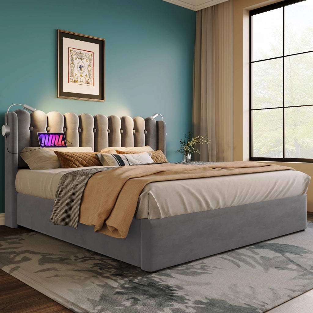letto in velluto grigio 140 x 200 cm