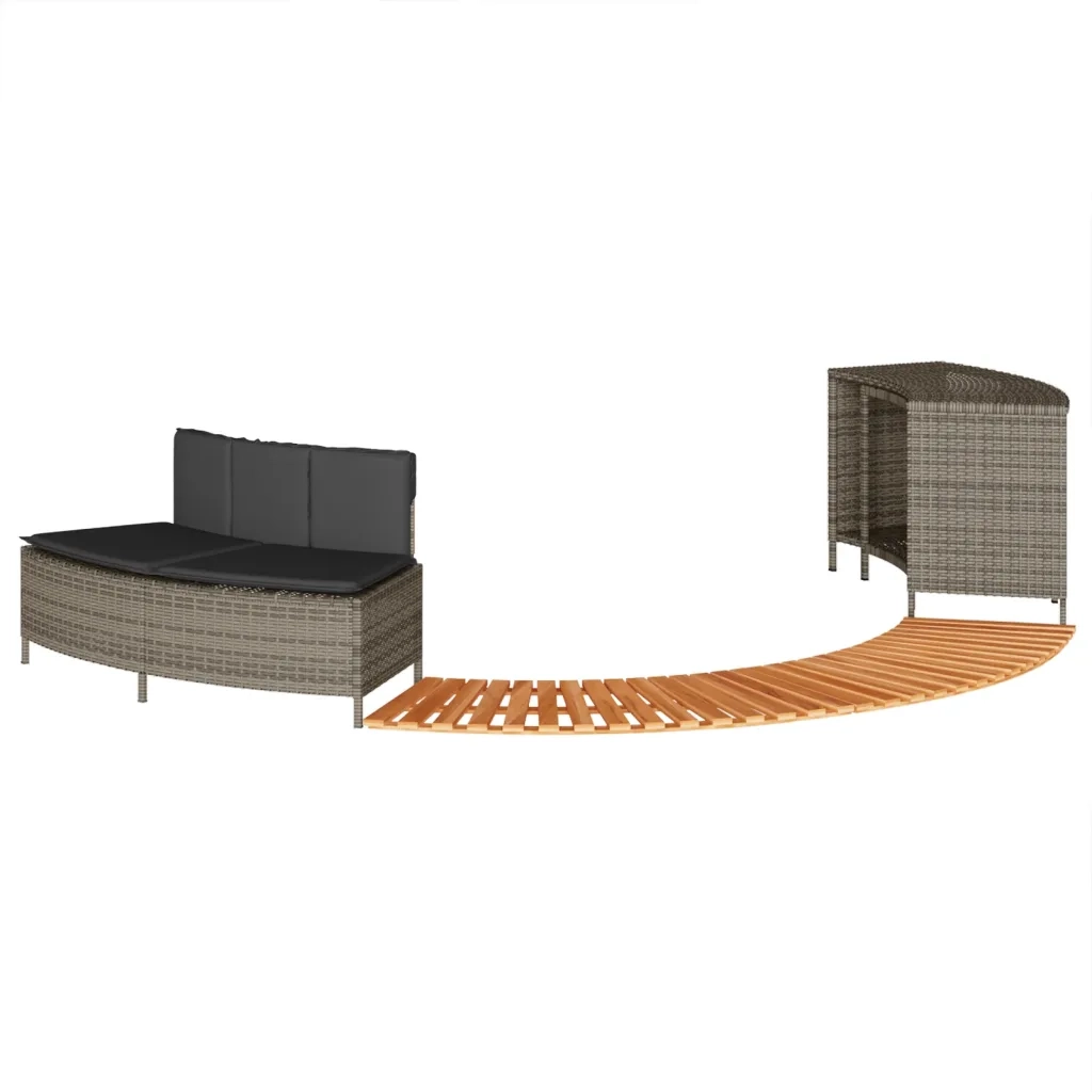 Bordo per Spa Grigio in Polyrattan e Legno Massello di Acacia CFW5256196
