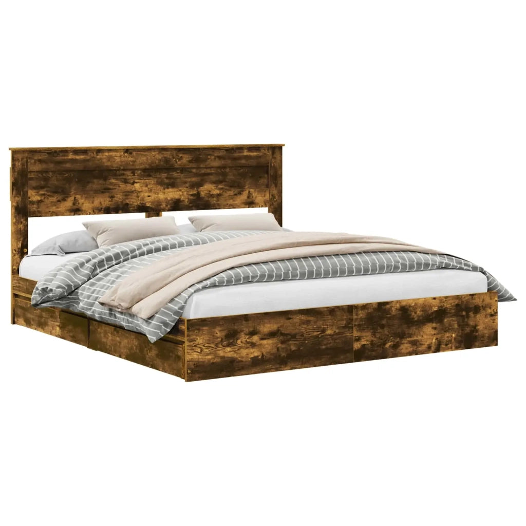 Letto con Contenitore con testiera-Struttura Letto con contenitore Rovere fum¨¦ 180 x 200 cm 480101